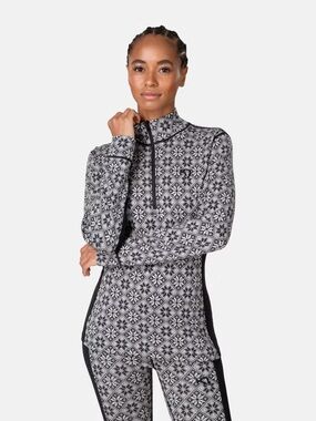 KARI TRAA Rose Half Zip Base Layer Top - 100% Merino Wool - Black Size Large